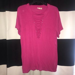 Hot pink lace up shirt